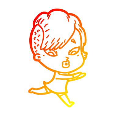 sıcak degrade çizgi çizim karikatür kız şaşırttı