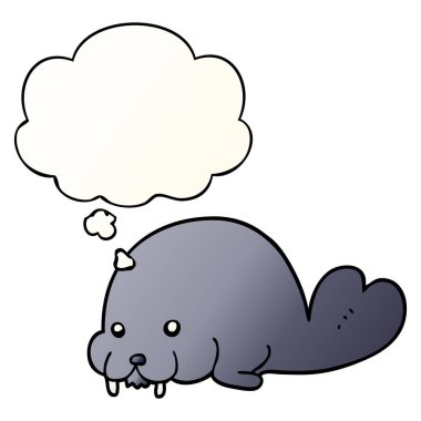 sevimli karikatür mors ve pürüzsüz degrade tarzında düşünce balonu