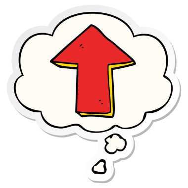 karikatür işaret ok ve basılı bir etiket olarak kabarcık düşünce