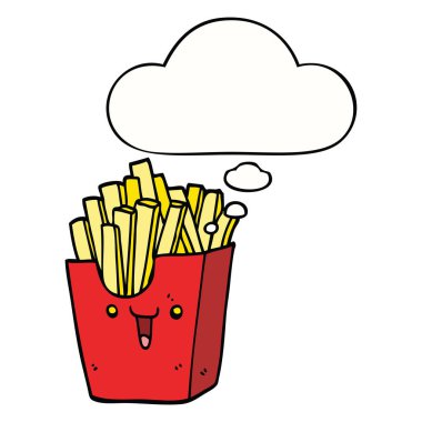 patates kızartması ve düşünce balonu sevimli karikatür kutusu