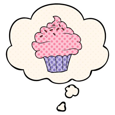 çizgi roman tarzında karikatür cupcake ve düşünce balonu