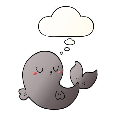 sevimli karikatür balina ve pürüzsüz degrade tarzında kabarcık düşünce