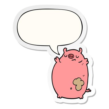 karikatür şişman domuz ve konuşma kabarcık etiket