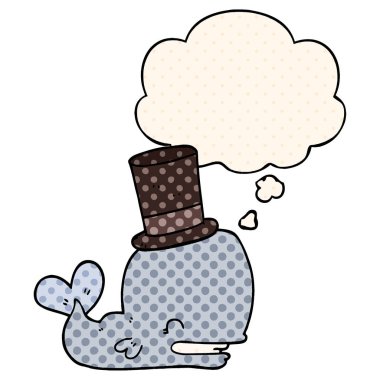 çizgi film balina üst şapka giyen ve çizgi roman s düşünce balonu