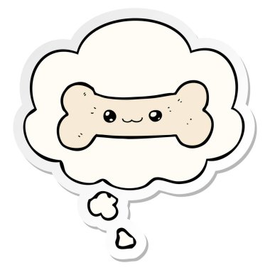 karikatür kemik ve baskılı bir etiket olarak düşünce balonu