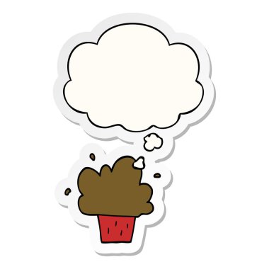 karikatür cupcake ve baskılı bir etiket olarak kabarcık düşünce