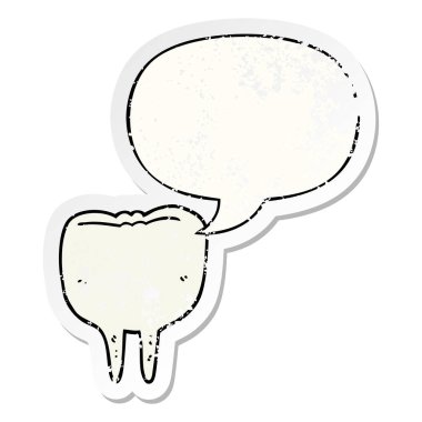 karikatür diş ve konuşma balonu sıkıntılı etiket