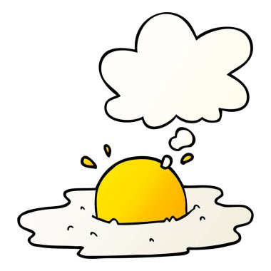 karikatür kızarmış yumurta ve pürüzsüz degrade tarzında kabarcık düşünce