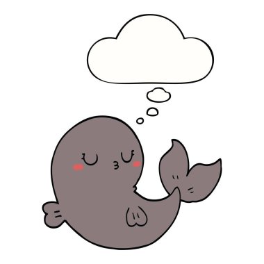 Sevimli karikatür balina ve düşünce kabarcık