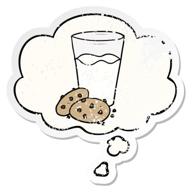karikatür çerezleri ve süt ve sıkıntılı yıpranmış olarak düşünce balonu