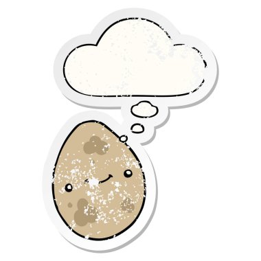 karikatür yumurta ve sıkıntılı yıpranmış etiket olarak kabarcık düşünce