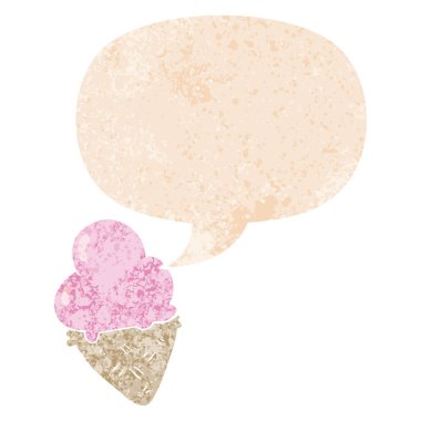 retro dokulu tarzda karikatür dondurma ve konuşma balonu