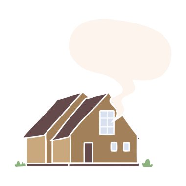 retro tarzında karikatür evi ve konuşma balonu