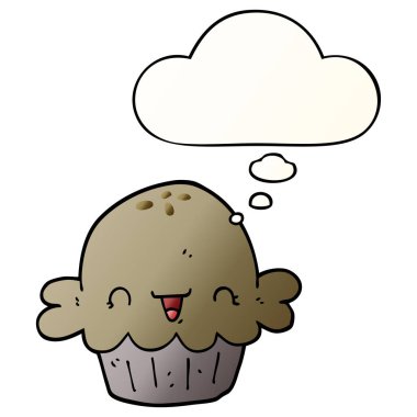 Sevimli karikatür pasta ve pürüzsüz degrade tarzında düşünce kabarcık