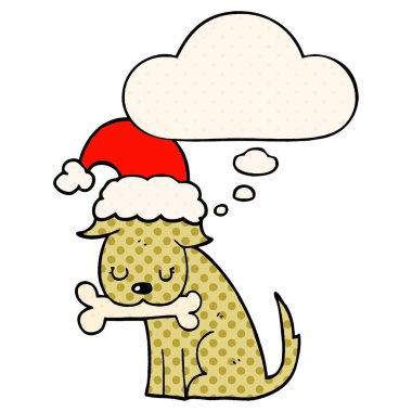 sevimli noel köpek ve çizgi roman tarzında kabarcık düşünce