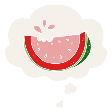 retro tarzında karikatür karpuz ve düşünce balonu