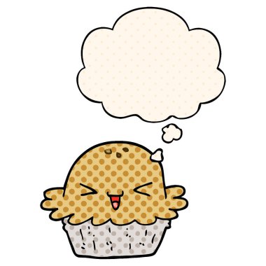 sevimli karikatür pasta ve çizgi roman tarzında kabarcık düşünce