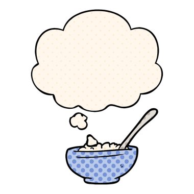 çizgi roman tarzında pirinç ve düşünce balonu karikatür kase