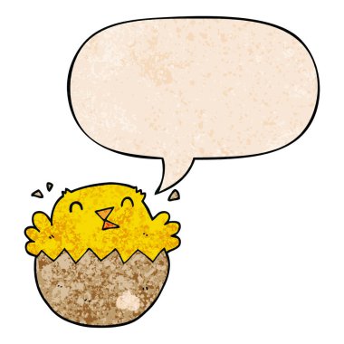 retro doku tarzında karikatür kuluçka civciv ve konuşma balonu