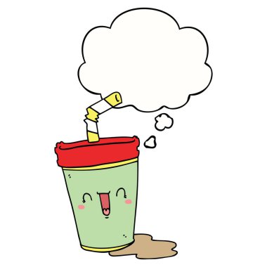 sevimli karikatür soda ve düşünce balonu