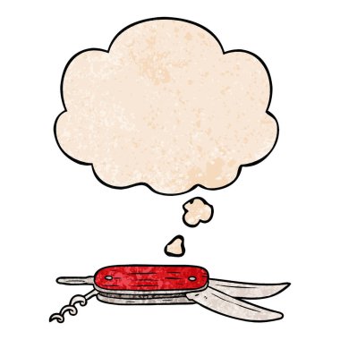 karikatür cep bıçağı ve grunge doku patter düşünce balonu