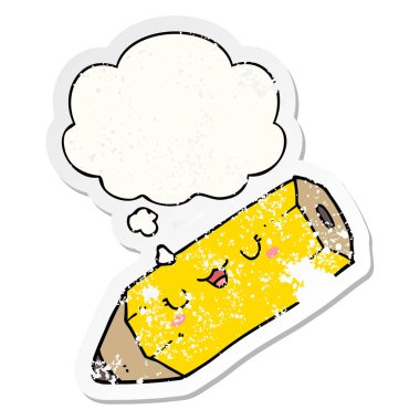 sevimli karikatür kalem ve sıkıntılı yıpranmış stic olarak kabarcık düşünce