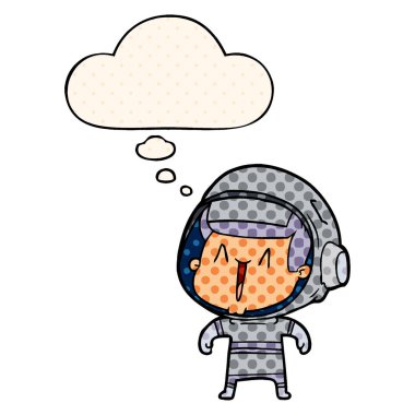 çizgi film astronot adam ve çizgi roman tarzında kabarcık düşünce