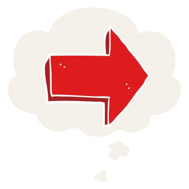 retro tarzında karikatür işaret ok ve düşünce balonu