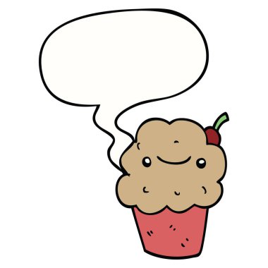 karikatür cupcake ve konuşma balonu