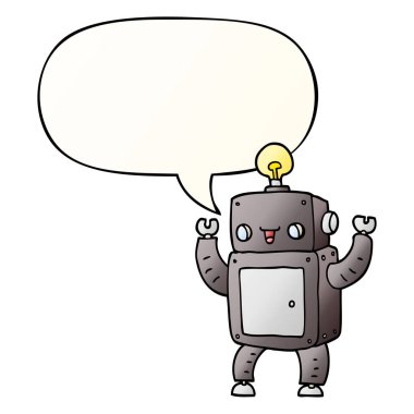 düzgün degrade tarzında karikatür mutlu robot ve konuşma balonu
