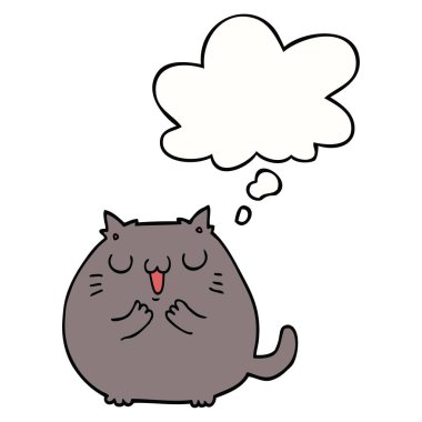 mutlu karikatür kedi ve düşünce balonu