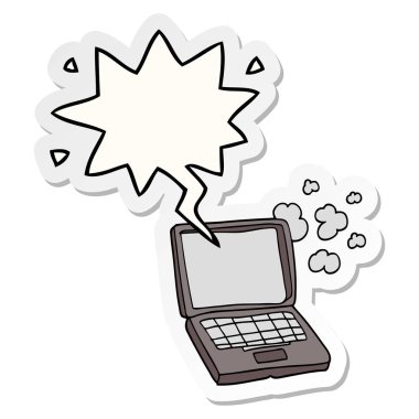 karikatür dizüstü bilgisayar ve konuşma kabarcık etiket