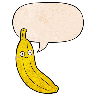 retro doku tarzında karikatür muz ve konuşma balonu