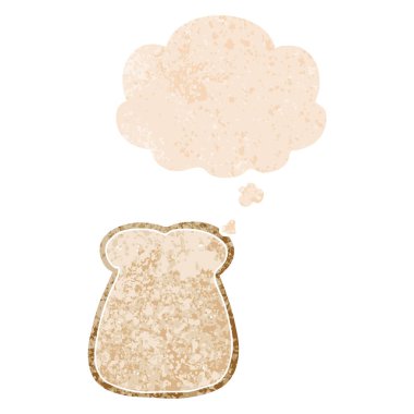 retro dokulu stilde ekmek karikatür dilim ve düşünce balonu