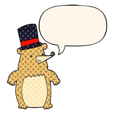 çizgi roman tarzında üst şapka ve konuşma balonu karikatür ayı