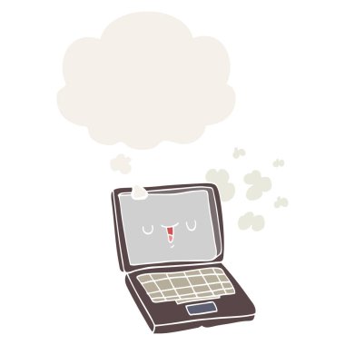 retro tarzında karikatür bilgisayar ve düşünce balonu