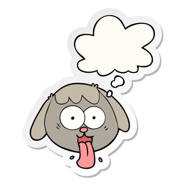 karikatür köpek yüz panting ve baskılı bir etiket olarak kabarcık düşünce