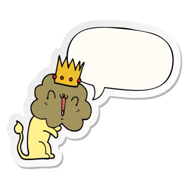 karikatür aslan ve taç ve konuşma balonu etiket