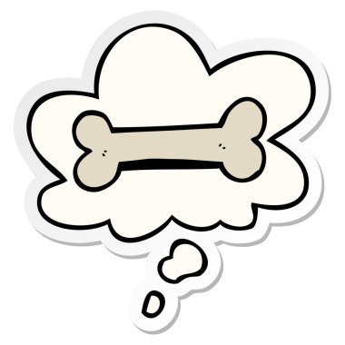 karikatür kemik ve baskılı bir etiket olarak düşünce balonu