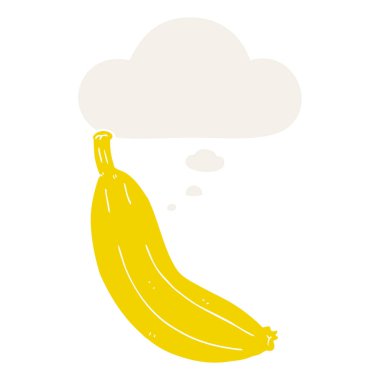 retro tarzında karikatür muz ve düşünce balonu