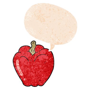 retro dokulu tarzda karikatür biber ve konuşma balonu