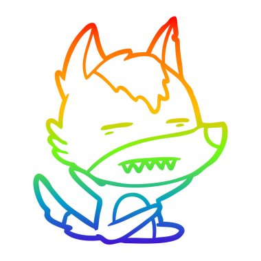 gökkuşağı degrade çizgi çizim karikatür kurt dişleri gösteren