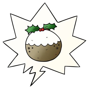 düzgün degrade s karikatür noel puding ve konuşma balonu