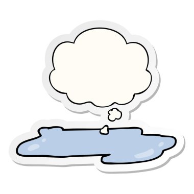 karikatür su birikintisi ve baskılı bir etiket olarak kabarcık düşünce