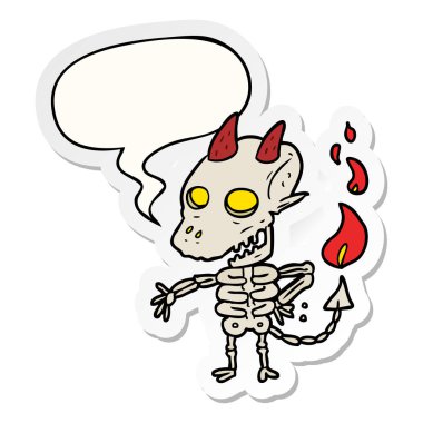 karikatür ürkütücü iskelet iblis ve konuşma kabarcık etiket