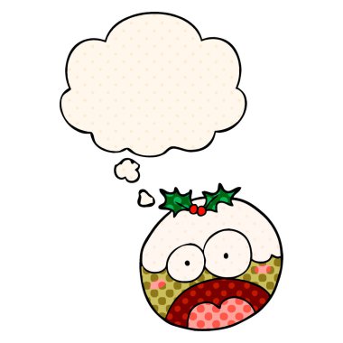 çizgi film şok chrstmas puding ve komik boo düşünce balonu