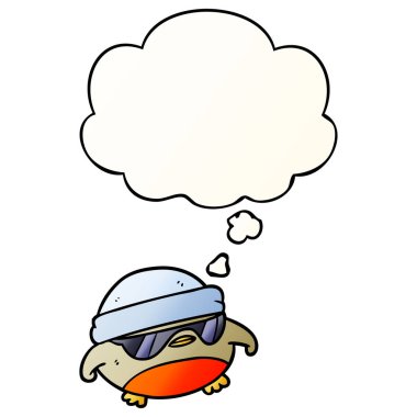 karikatür serin noel robin ve pürüzsüz gradie içinde kabarcık düşündüm