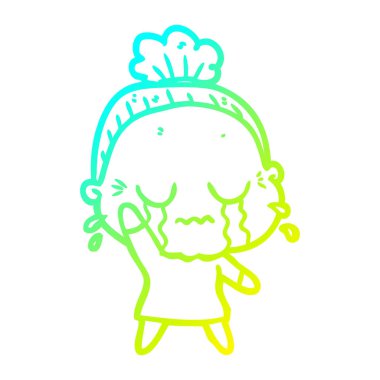 soğuk degrade çizgi çizim karikatür ağlayan yaşlı bayan