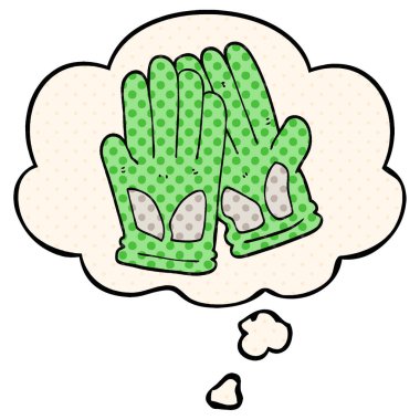 çizgi film bahçe iş eldiven ve çizgi roman stil düşünce balonu