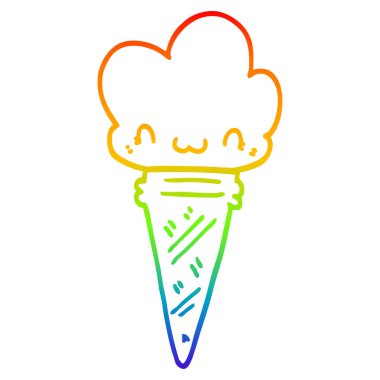 gökkuşağı degrade çizgi çizim karikatür dondurma yüz ile